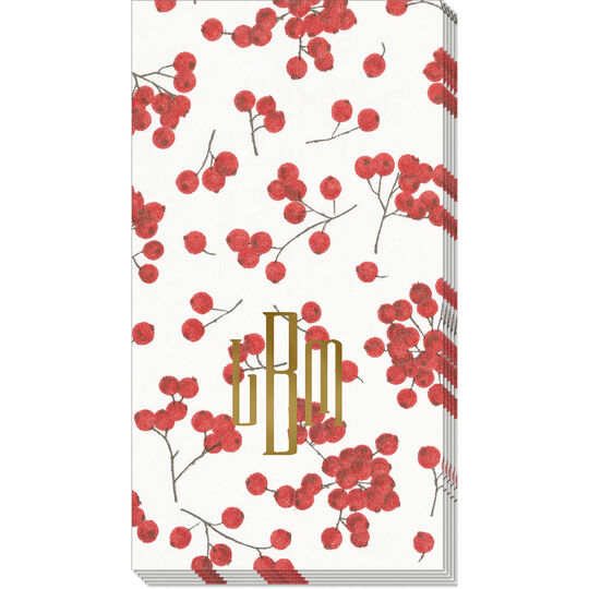 Red Berries on White Caspari Linen Like Guest Towels